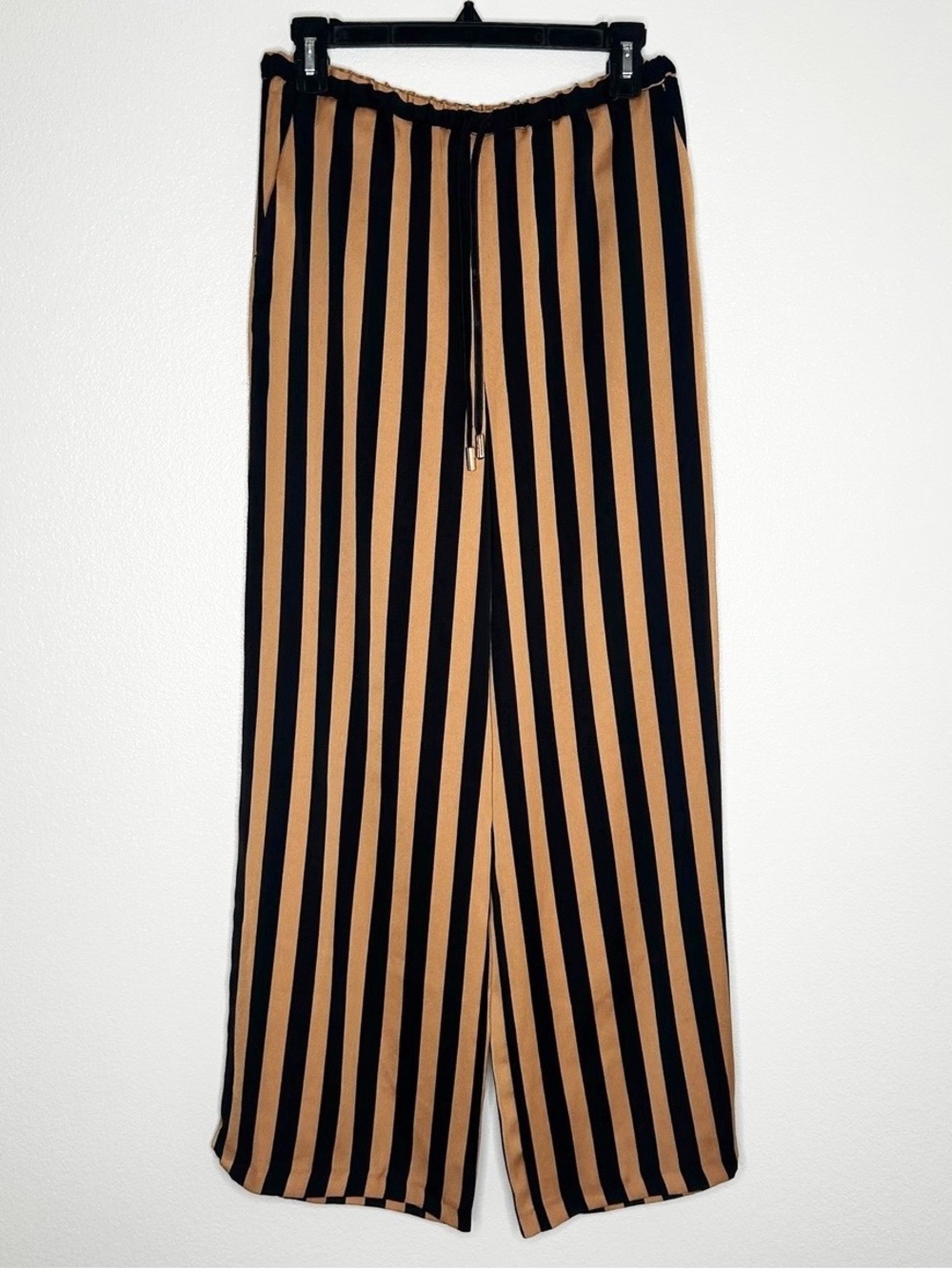 Topshop Black and Tan Vertical Stripe Wide-Leg Pants - size 2/4